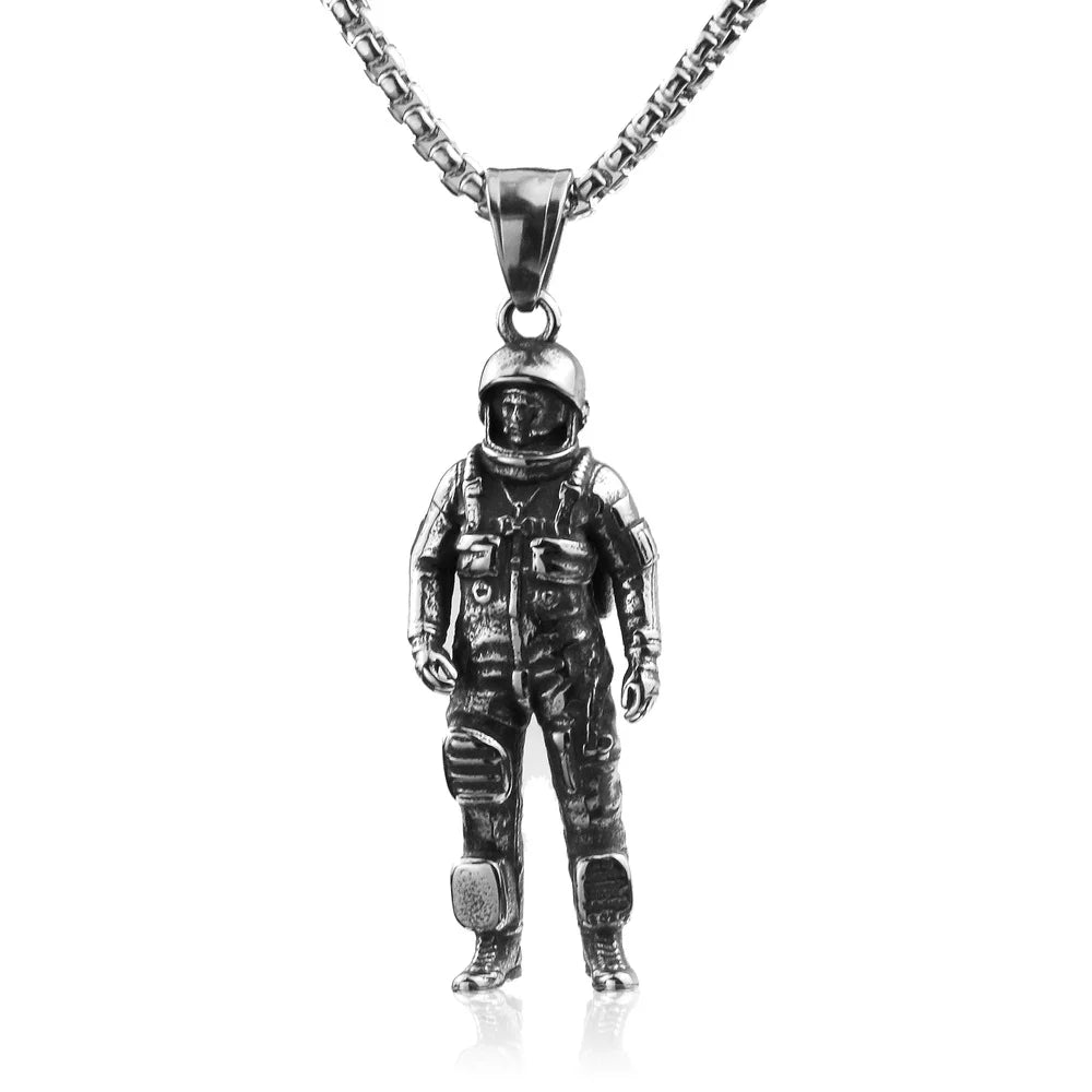 New 3D Astronaut Pendant Necklace - Galaxy Universe Spaceman in Retro 316L Stainless Steel | Unisex Hip Hop Fashion