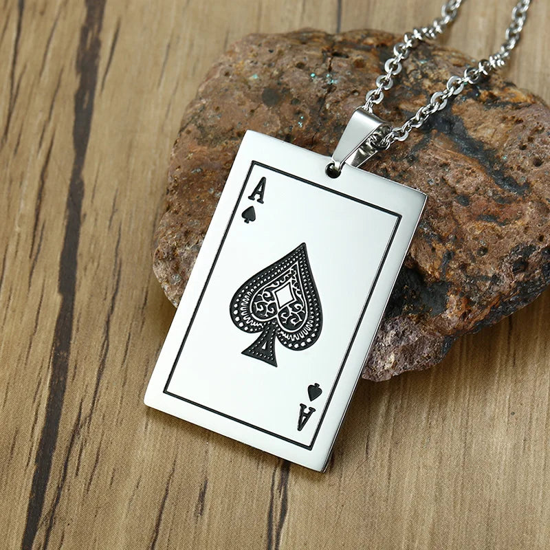 Vnox Lucky Ace of Spades Men Necklaces Jewelry,Stainless Steel Poker A Pendant,Rock Punk Casino Good Fortune Collar Accessory