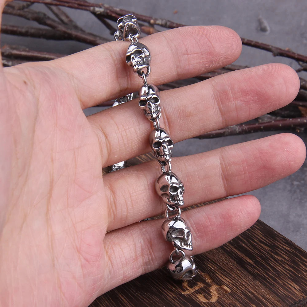 Stainless steel new design men punk skull chain bracelet men fashion stainless steel charm bracelet jewelry with box