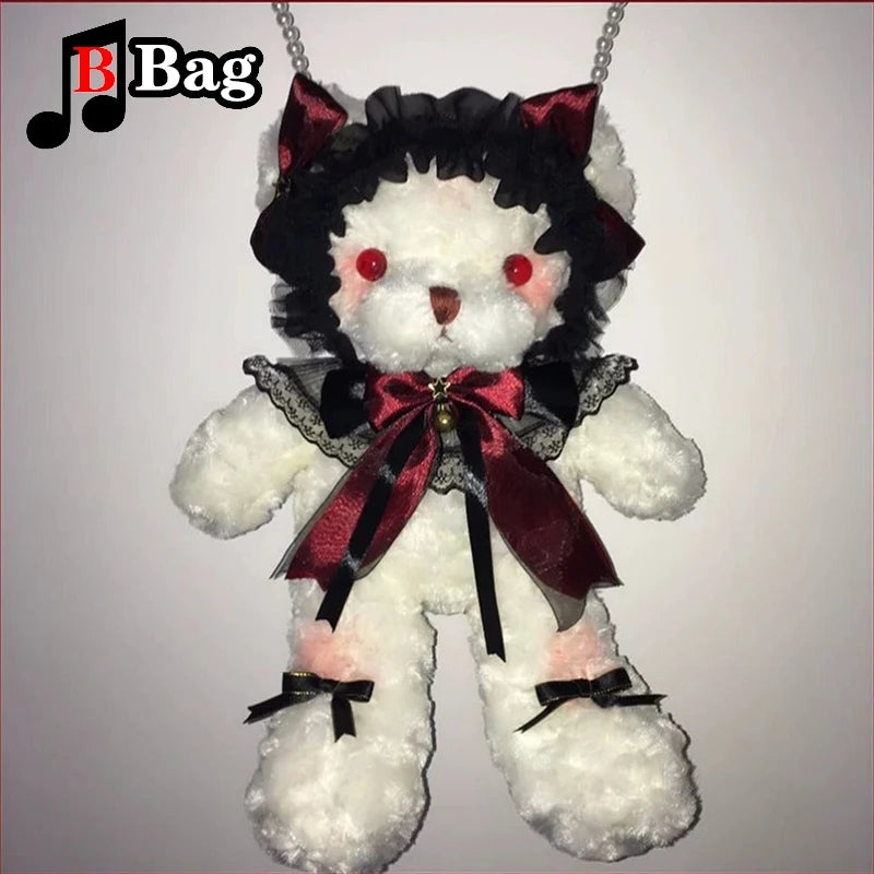 Harajuku Gothic Girl Lolita Kawaii Bear Doll Shoulder Bags | Soft Girls Cosplay Bloody Plush Crossbody Bag | Handbag Halloween Gifts