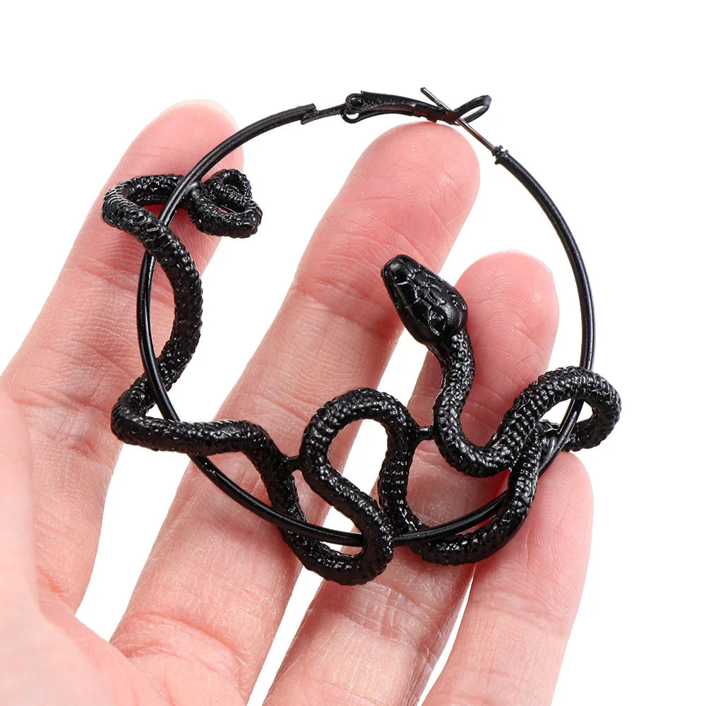 Gothic Cool Punk Antique Black Snake Earrings - Twining Snake Hoop Statement Earrings for Party Jewelry