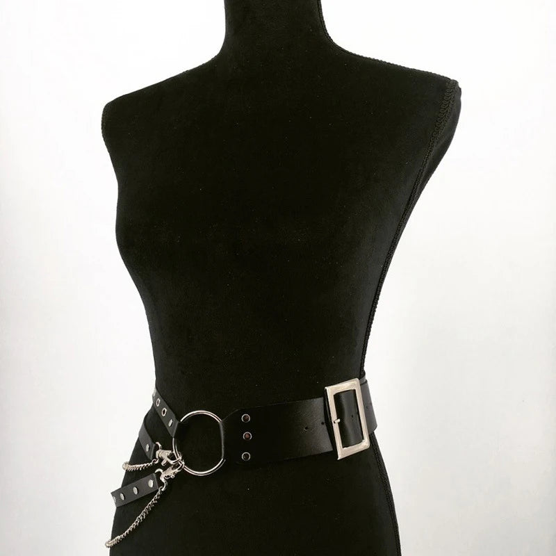 Goth Punk Corset Belt Adjustable Women Waist Metal Chain Skirt Leather Belts Harness Nightclub Hiphop Rock Sexy Dress Waistband