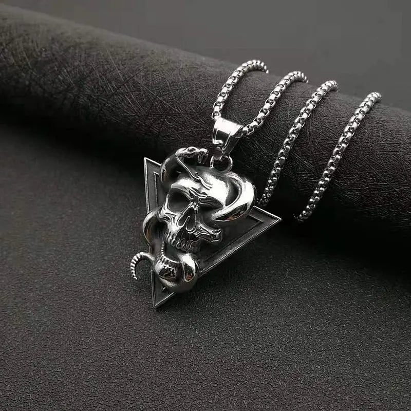 Unique Silver Snake Winding Skull Pendant - Domineering Gothic Style Necklace Jewelry