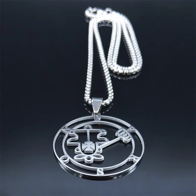 Paimon Sceal Sigil of Purson Seal Satan Stainless Steel Chain Necklaces Baphomet Silver Color