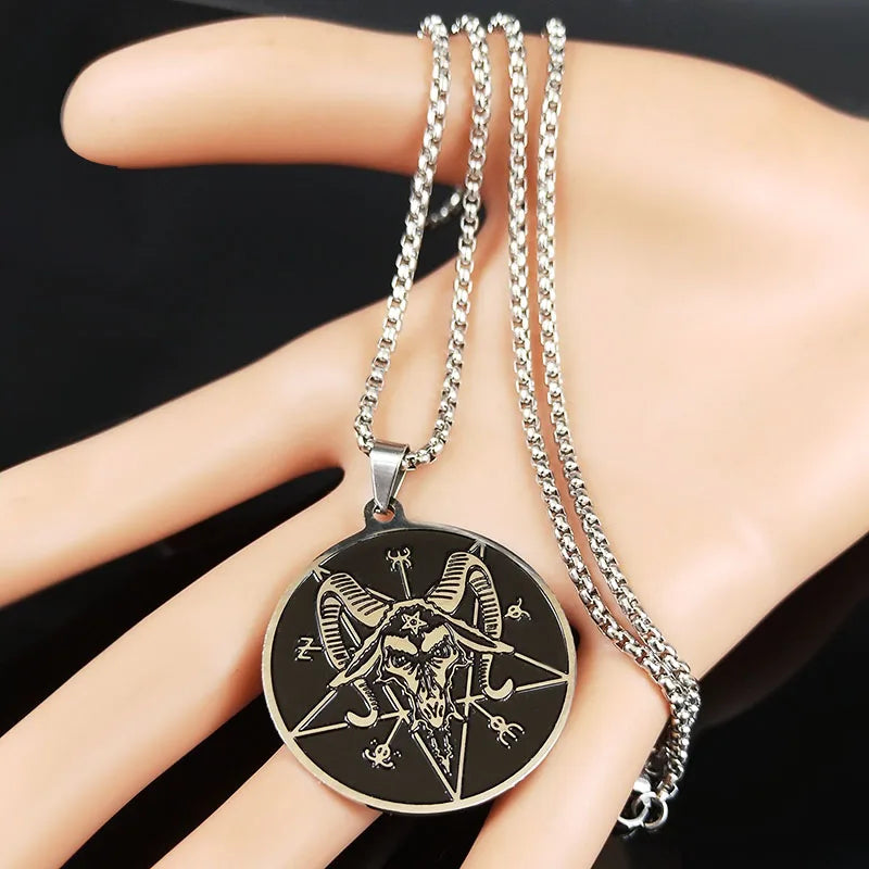 2024 Fashion Sheep Head Satan Stainless Steel Necklaces Men Black Enamel Necklace Chain Jewelry Gift Jewelry bisuteria N7524S03