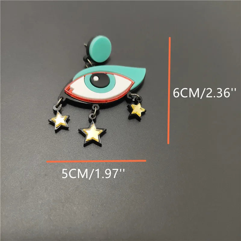 Elegant Mint Green Eyes Golden Star Drop Earrings | Mysterious Fashion Jewelry for Women