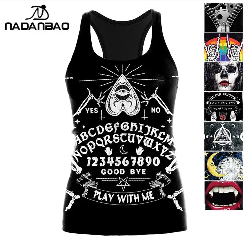 HOT Various Punk Rock Skulls Skeletons Ouija Prints Racer Back Women’s Tank Tops