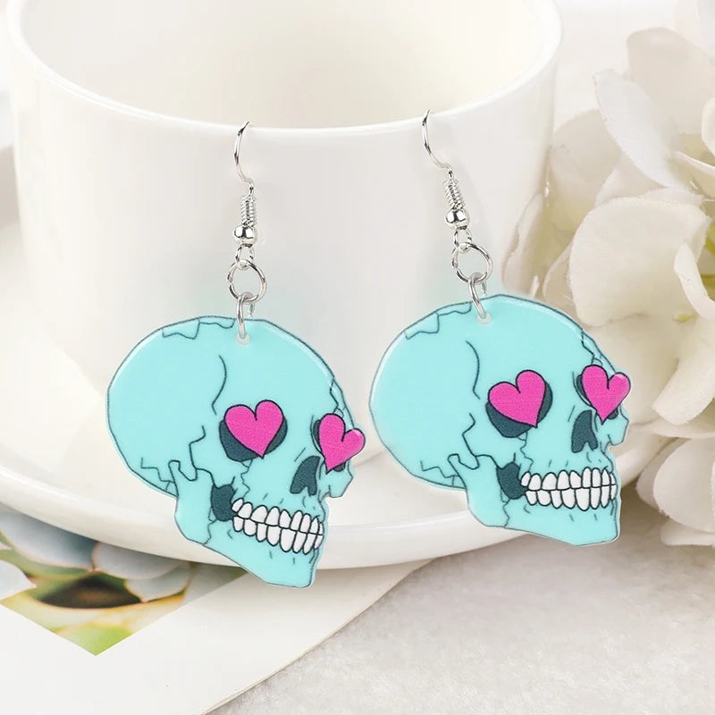 Pastel Goth Creepy Skull Potion Earrings - Fashion Cartoon Acrylic Jewelry for Girls & Women, Perfect Birthday Gift