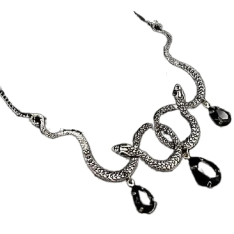 Goth Entwined Snakes Water Drop Crystal Necklace - A statement piece of Gothic Punk Jewelry, perfect for adding a touch of charm to any outfit, whether for parties or as a fashion gift.