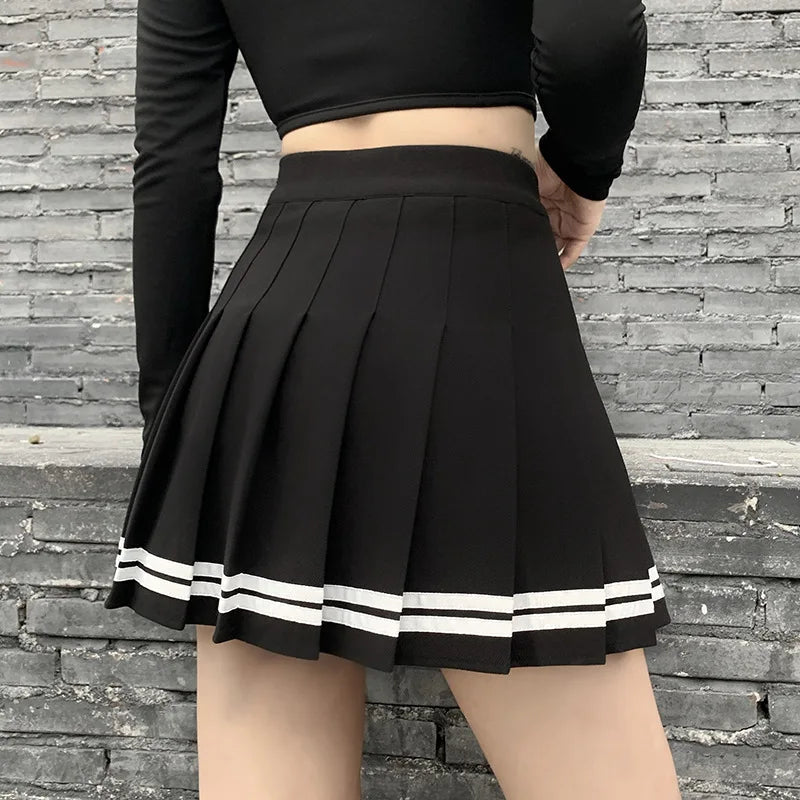 Vintage Korean Style Patchwork Skirt – Harajuku JK Black Pleated Mini Skirt, Gothic Streetwear High Waist Women’s Punk Skirt