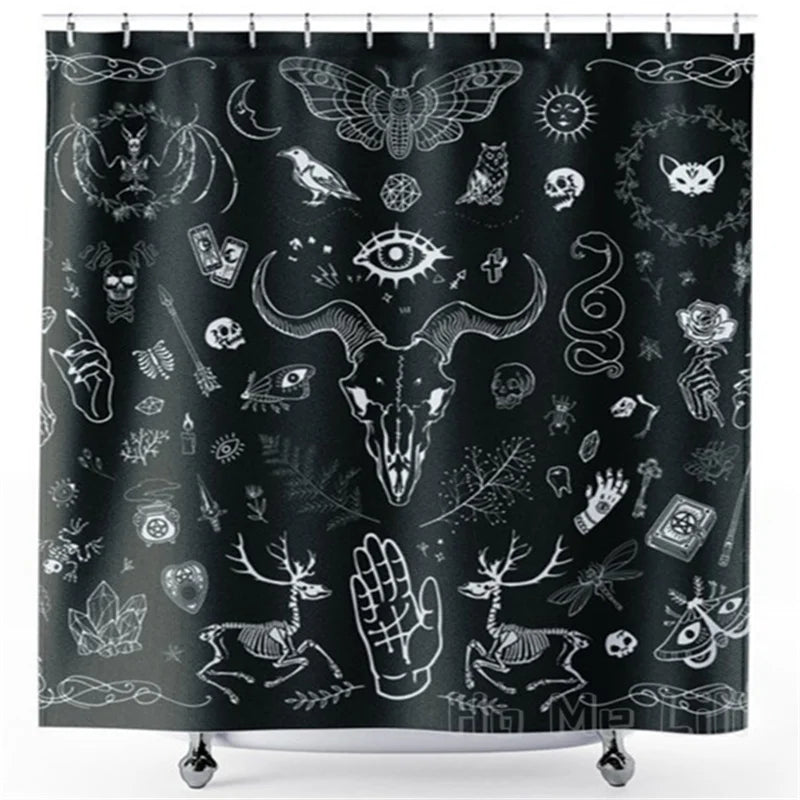 Skull Goat Demonic Black Metal Girl Shower Curtain - Rose Floral, "Always Kiss Me," Gothic Witch Aesthetic, Magic Bathroom Decor