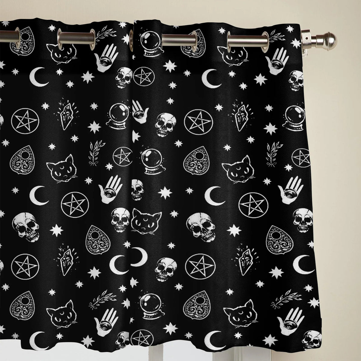 Kitchen Curtains Black Witch Skull Moon Divination Window Curtains for Living Room Bedroom Drapes Bedroom Curtains