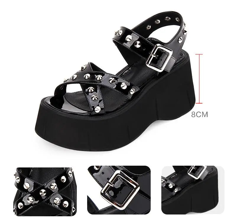 Angelic imprint woman mori girl lolita cosplay punk shoes lady high heels pumps women princess summer dress sandals 8cm rivets