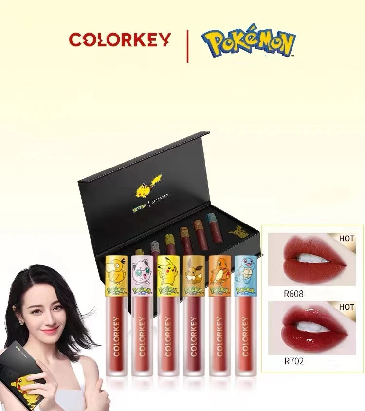 1 Set = 6 Pcs Mini Cartoon Air Lip Glaze Series – Velvet Matte Mirror Liquid Lipstick with Fine Flash, Gift Box Set