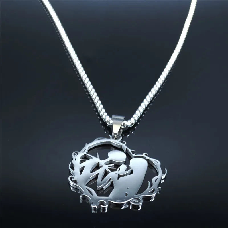 Gothic Stainless Steel Love Necklace for Couples - Silver Color Jewelry for Women and Men