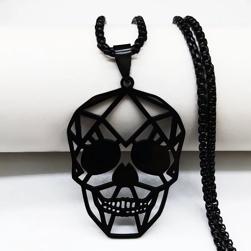 Goth Cool Skull Neck Pendant: Stainless Steel Chain Necklace, a Statement Piece for Hip Hop and Rock Styles, Durable and Stylish Jewelry in acero inoxidable, model N3023S02.