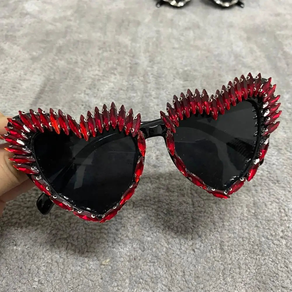 Luxury Rhinestone Heart Shaped Sexy Cat Eye Sun Glasses