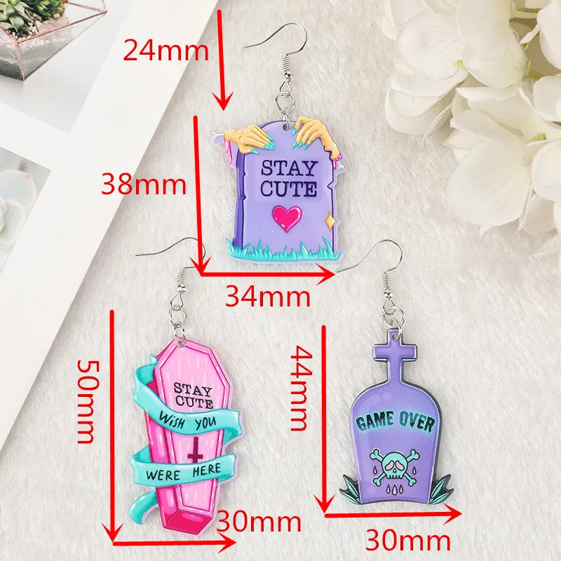 1 Pair Fashion Pastel Goth Coffin Stay Cute Grave Dangle Earrings for Women Birthday Gift Lovely Jewelry