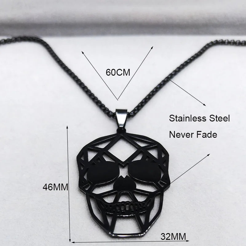 Goth Cool Skull Neck Pendant: Stainless Steel Chain Necklace, a Statement Piece for Hip Hop and Rock Styles, Durable and Stylish Jewelry in acero inoxidable, model N3023S02.