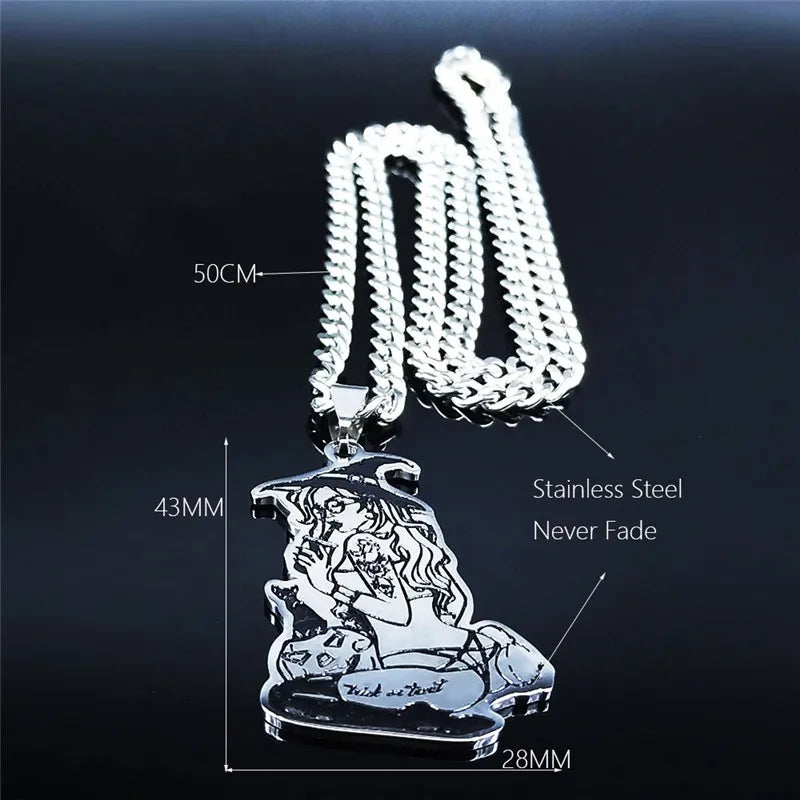 2024 Fashion Satan Tattoo Witch Stainless Steel Chain Necklac Women Black Silver Color Choker Necklace Jewelry collar N4043S03