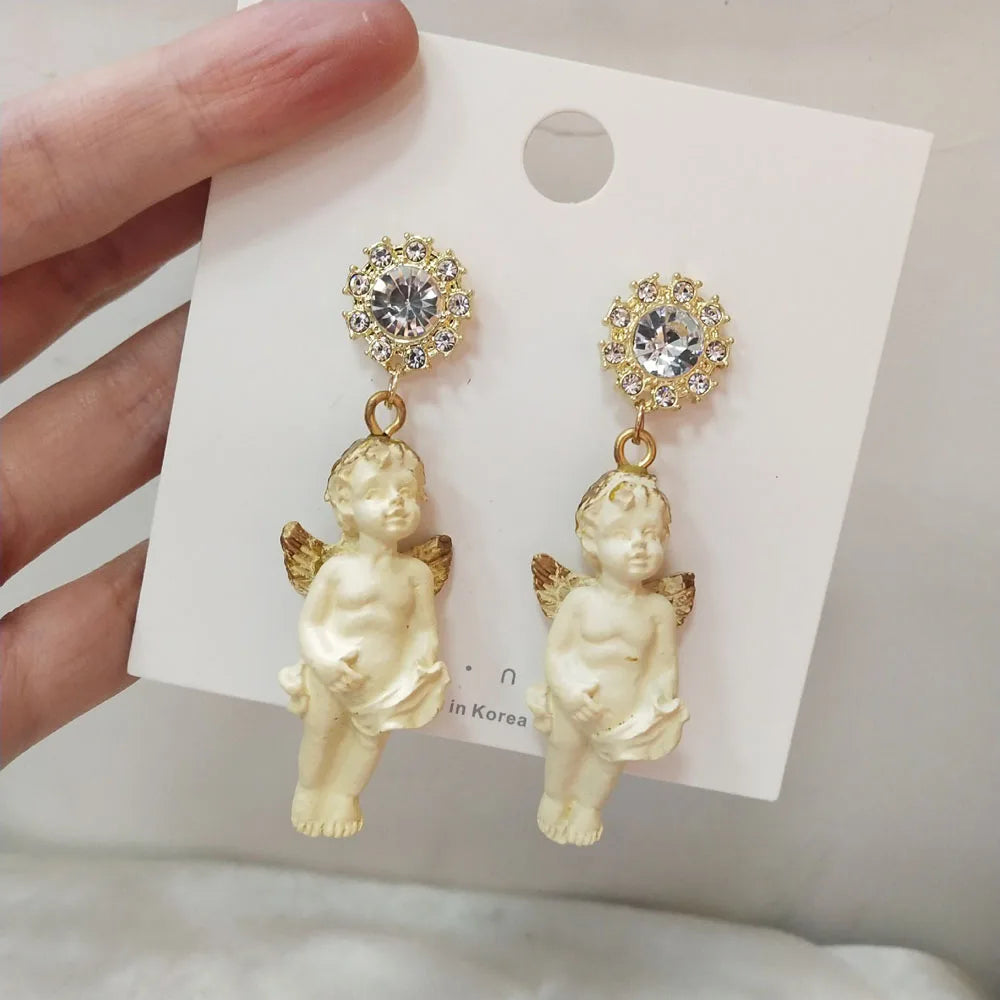 Creative Gothic Cupid Angel Earrings - Vintage Baby-Shaped Drop Earrings with Crystal Jewelry | Gifts for Women