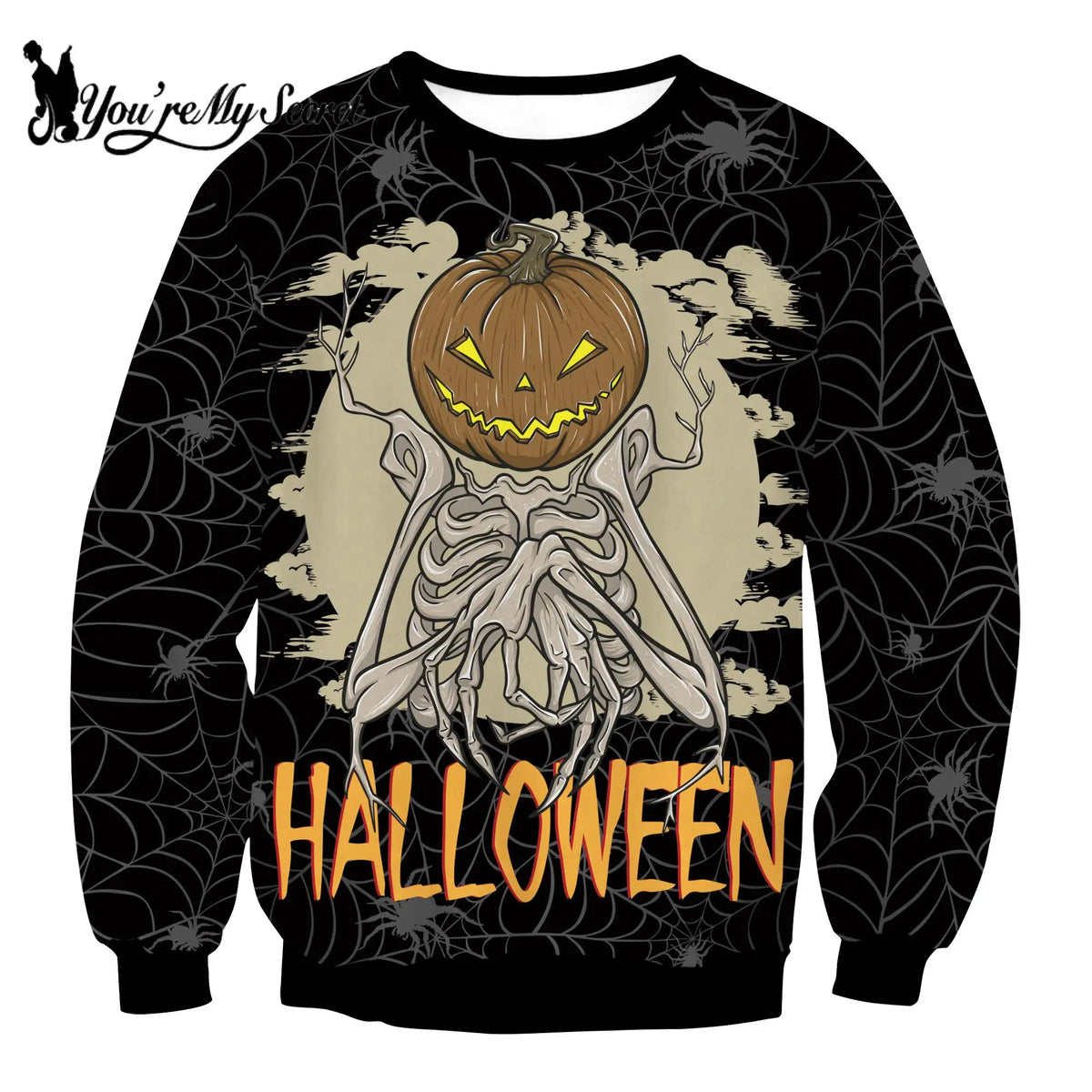 [You're My Secret] Women's Black Sweatshirt Halloween Pullovers Female Jumpers Crew Neck Top Loose Clothes Sportswear Streetwear