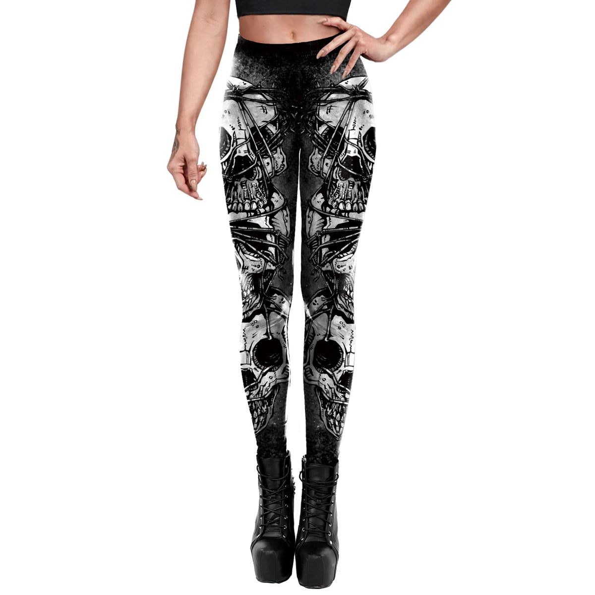 [You're My Secret] 2021 Fashion Machinery Sexy Legging Gothic Satan Skull Printed Black Leegings PUSH UP Workout Fitness Pants