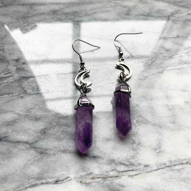 Purple Stone Moon Earrings: Fashionable Goth Witch Jewelry for Women, a Delicate and Beautiful Crescent Design, Perfect as a Gift or Statement Piece