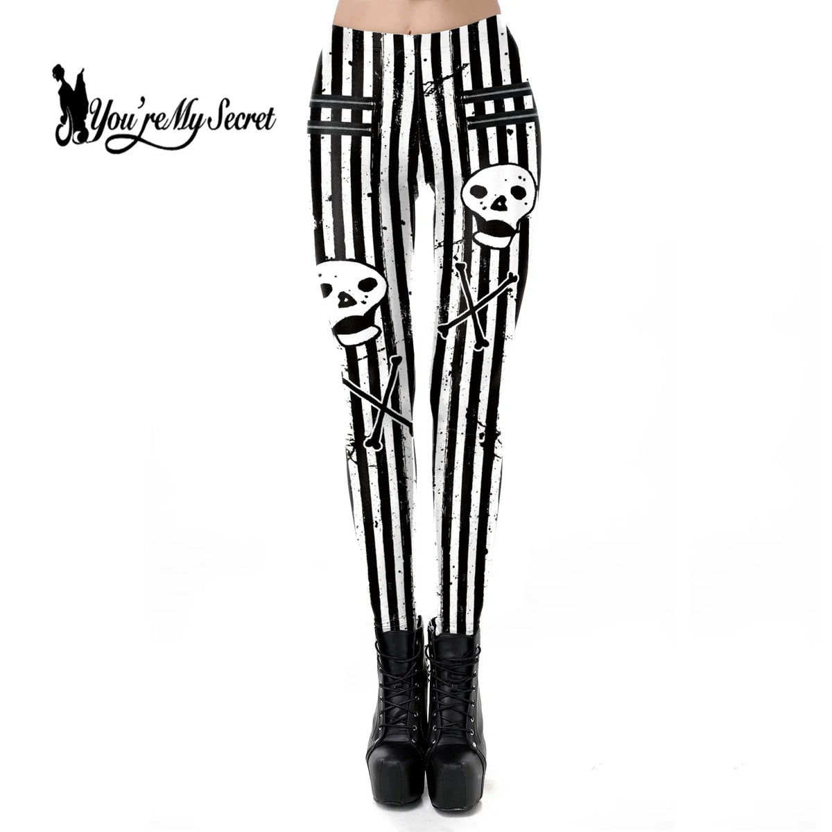 Women's 3D Skeleton Stripe Pattern Pants, Sexy Leggings for Fitness, Flexible, High Waist, Halloween Fashion, You're My Secret