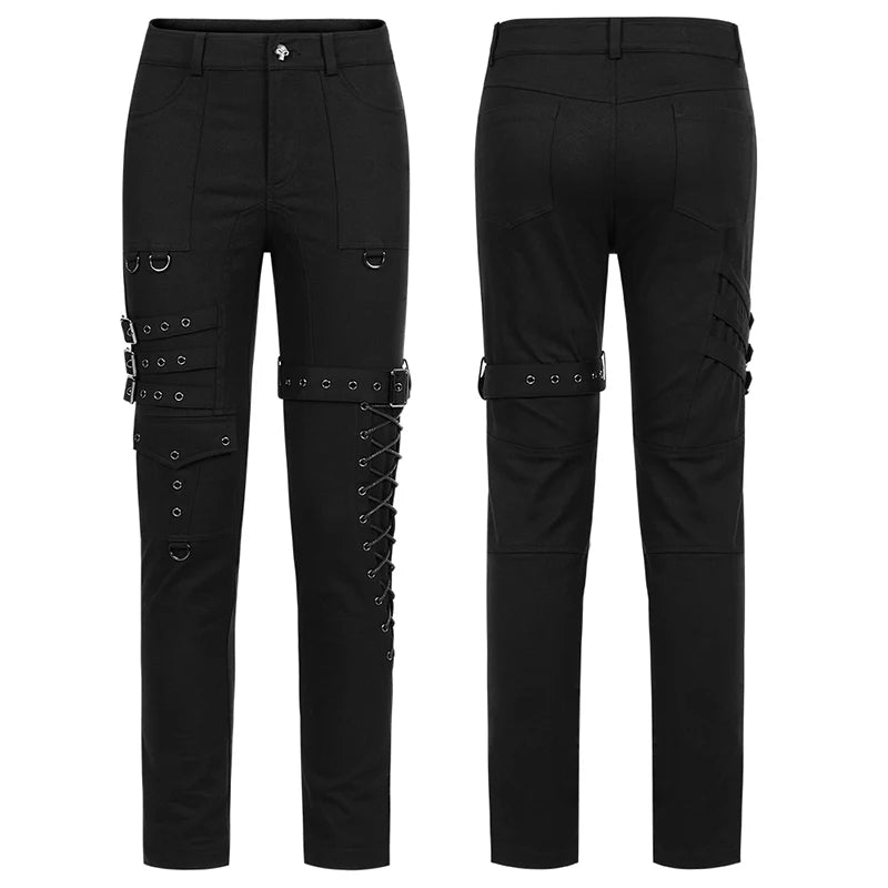 PUNK RAVE Men's Punk Coarse Twill Woven Straight Long Pants Gothic Daily Handsome cool Men Pencil Trousers Streetwear