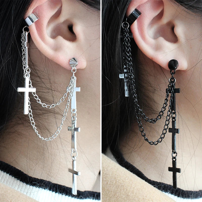 1pc Cross Tassel Long Chain Earring for Women & Girls – Gothic Punk Rock Style Fashion Jewelry, Party Gift