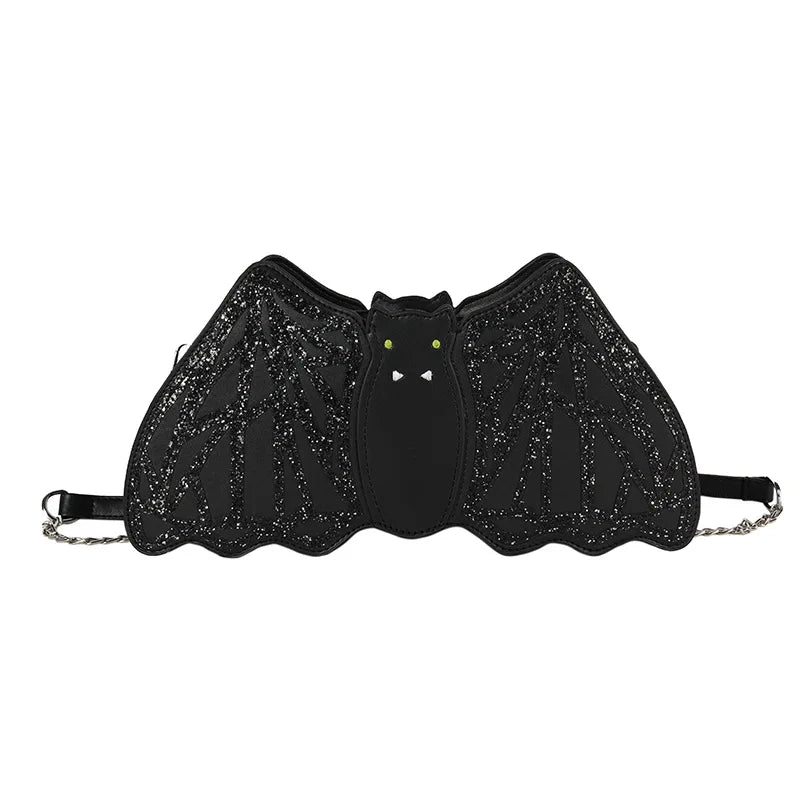 Fashion Embroidered Sequin Bat-Shaped PU Messenger Bag - Women's Black Bat Crossbody Shoulder Bag