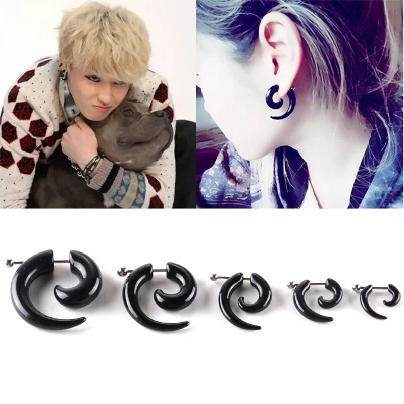 Punk Black Bull Horn Snail Shape Acrylic Earrings – Hip-Hop Rock Party Jewelry for Men & Women