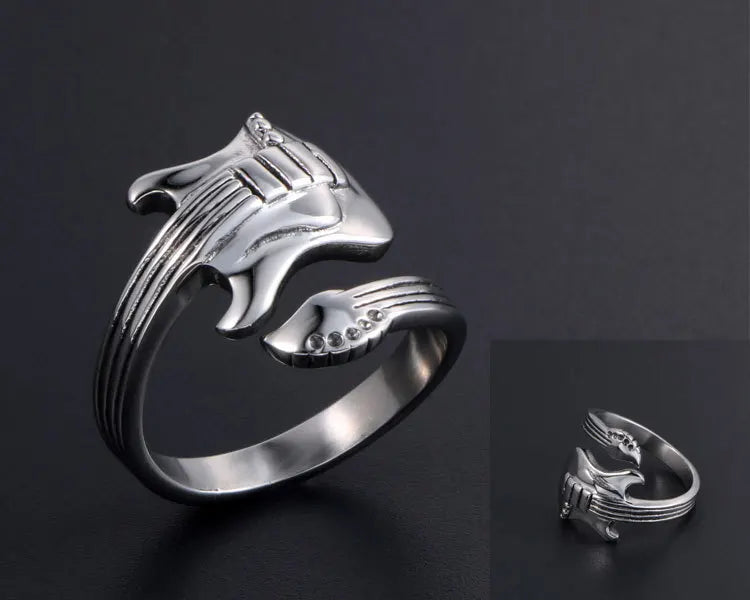 New Music Guitar Stainless Steel Rings – Men's and Women's Punk Rock Classic Fashion Spoon Ring Jewelry