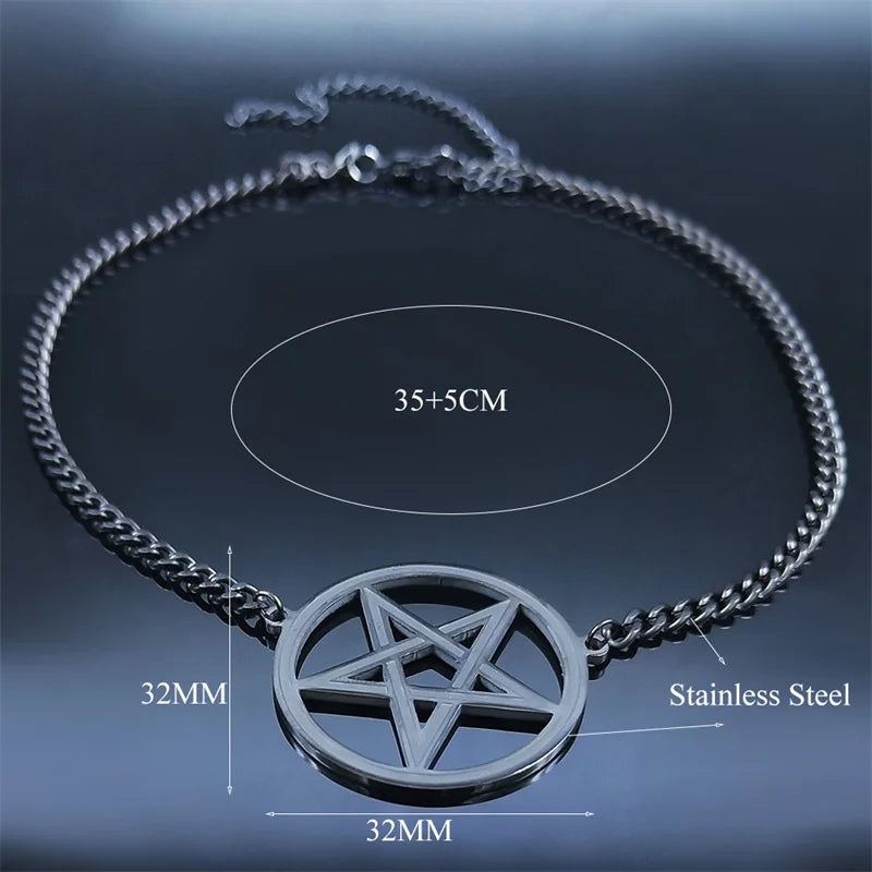 Inverted Pentagram Stainless Steel Choker Necklace - Black Women’s Chain Jewelry