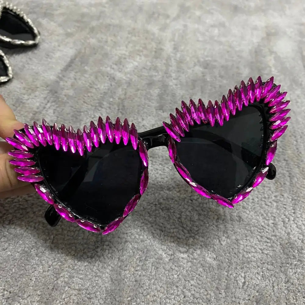 Luxury Rhinestone Heart Shaped Sexy Cat Eye Sun Glasses