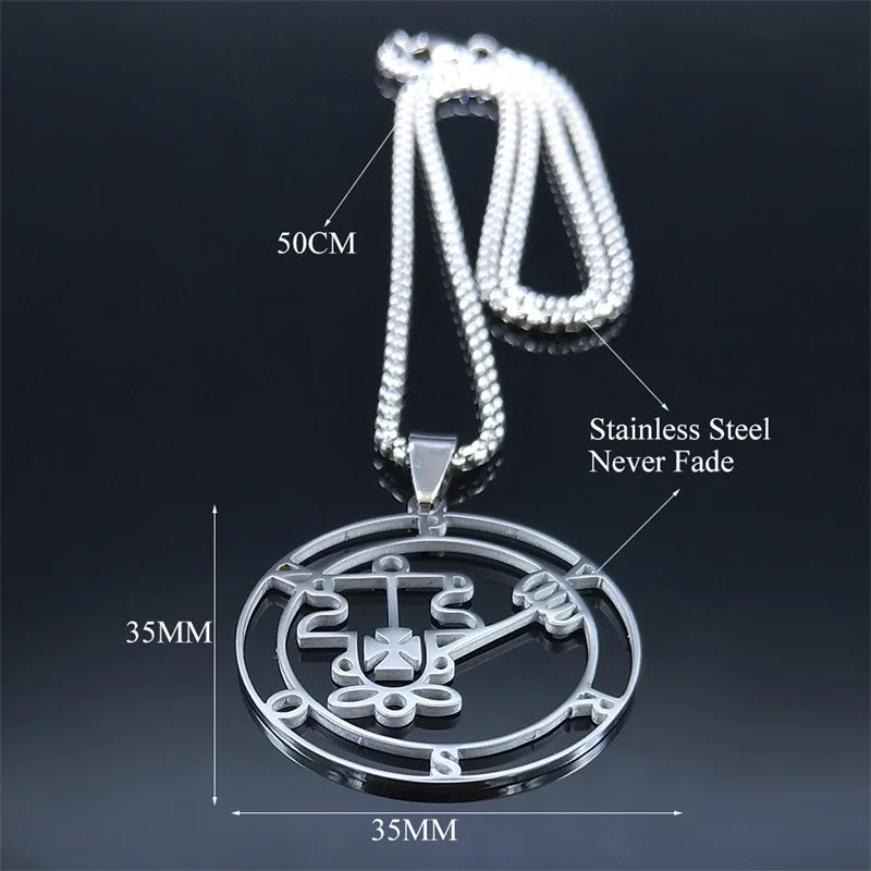 Paimon Sceal Sigil of Purson Seal Satan Stainless Steel Chain Necklaces Baphomet Silver Color