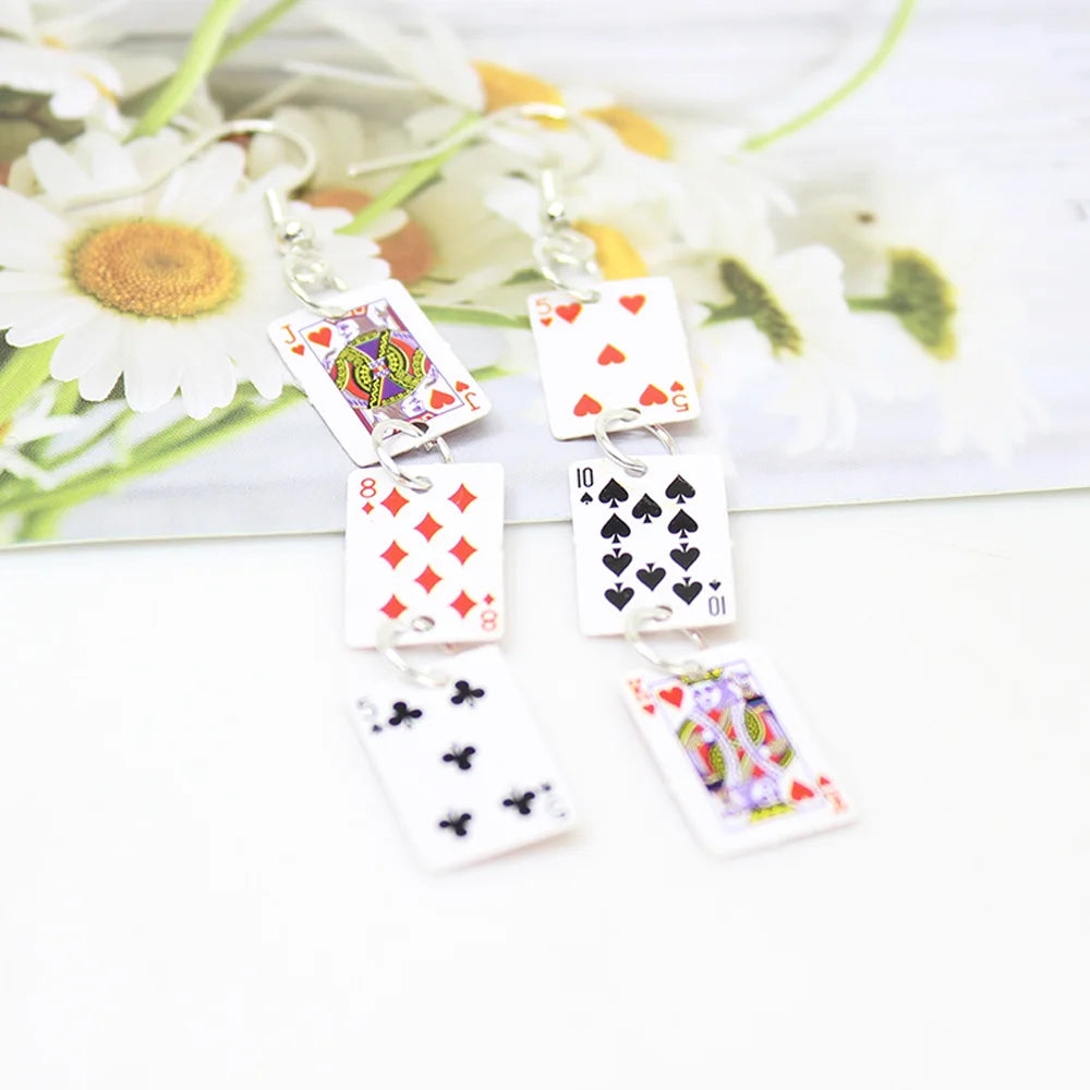 Yamily 1pair/Women Funny Poker Cards Drop Creative Simulation Dangle Earrings For Jewelry Gifts