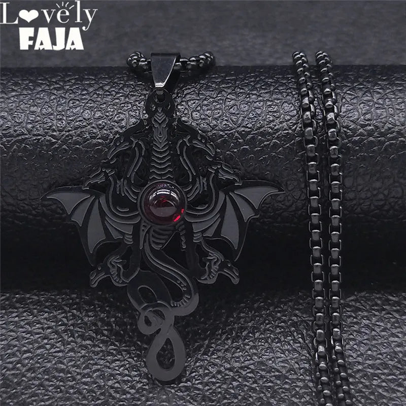 Gothic Witchy Dragon Stainless Steel Pendant Necklace