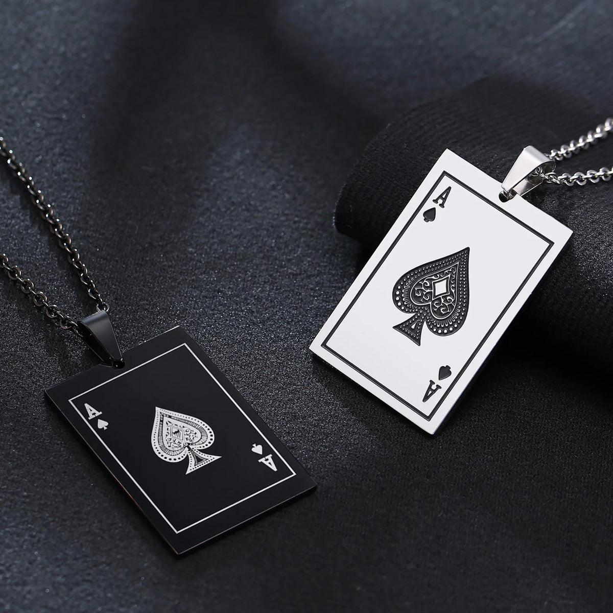 Vnox Lucky Ace of Spades Men Necklaces Jewelry,Stainless Steel Poker A Pendant,Rock Punk Casino Good Fortune Collar Accessory