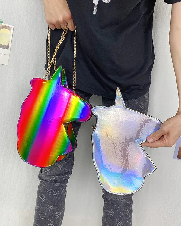 Cute Unicorn Shoulder Bag Fashion Small Chain Crossbody Bag Laser Women Purses and Handbags Cartoon Design Clutch Kawaii Pouch