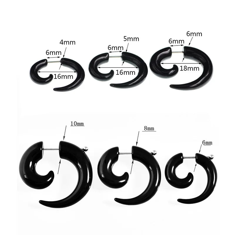 Punk Black Bull Horn Snail Shape Acrylic Earrings – Hip-Hop Rock Party Jewelry for Men & Women