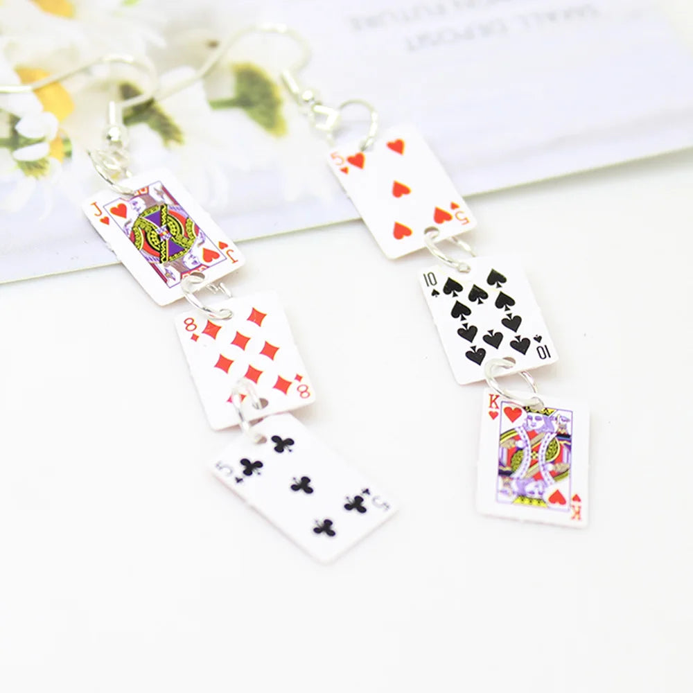 Yamily 1pair/Women Funny Poker Cards Drop Creative Simulation Dangle Earrings For Jewelry Gifts