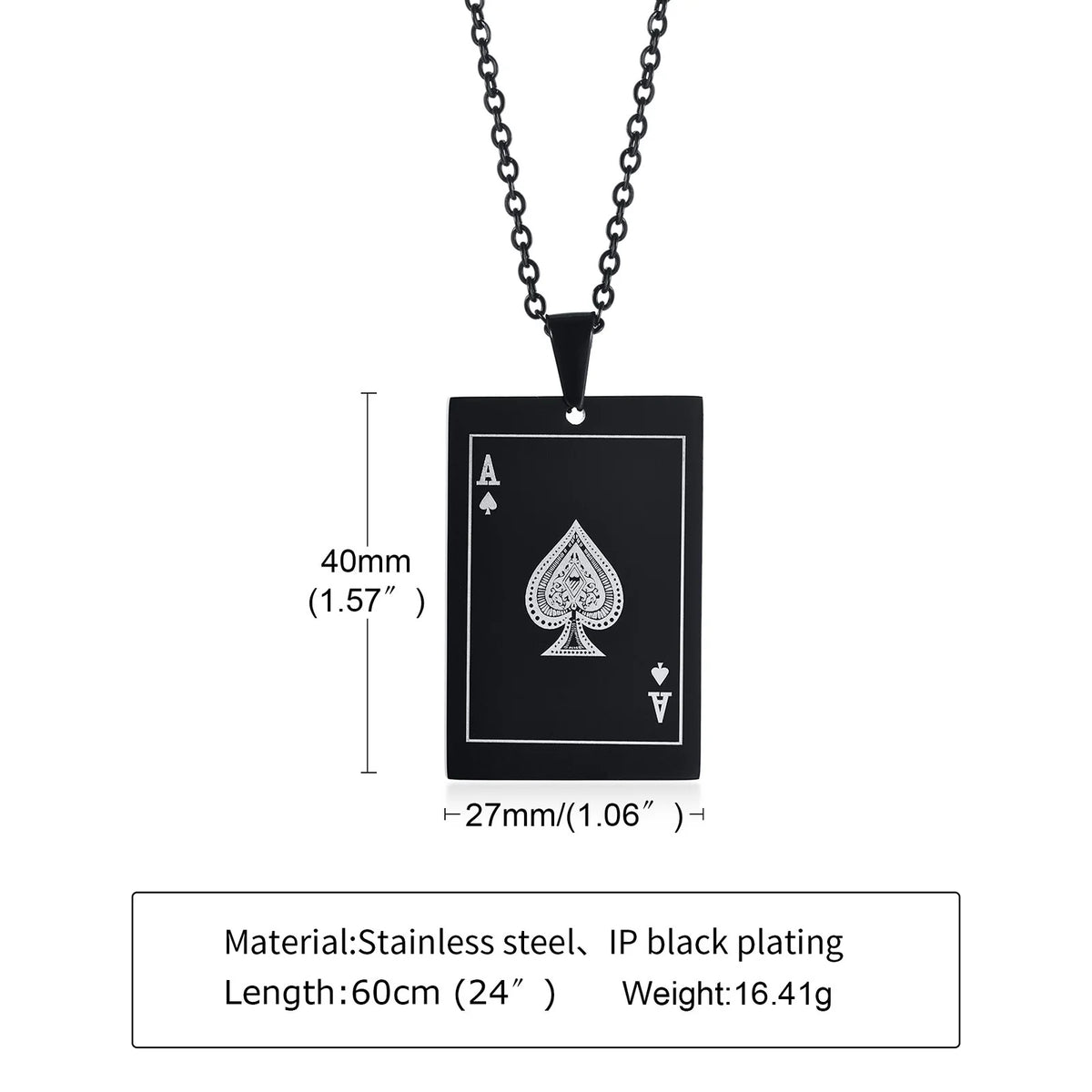 Vnox Lucky Ace of Spades Men Necklaces Jewelry,Stainless Steel Poker A Pendant,Rock Punk Casino Good Fortune Collar Accessory