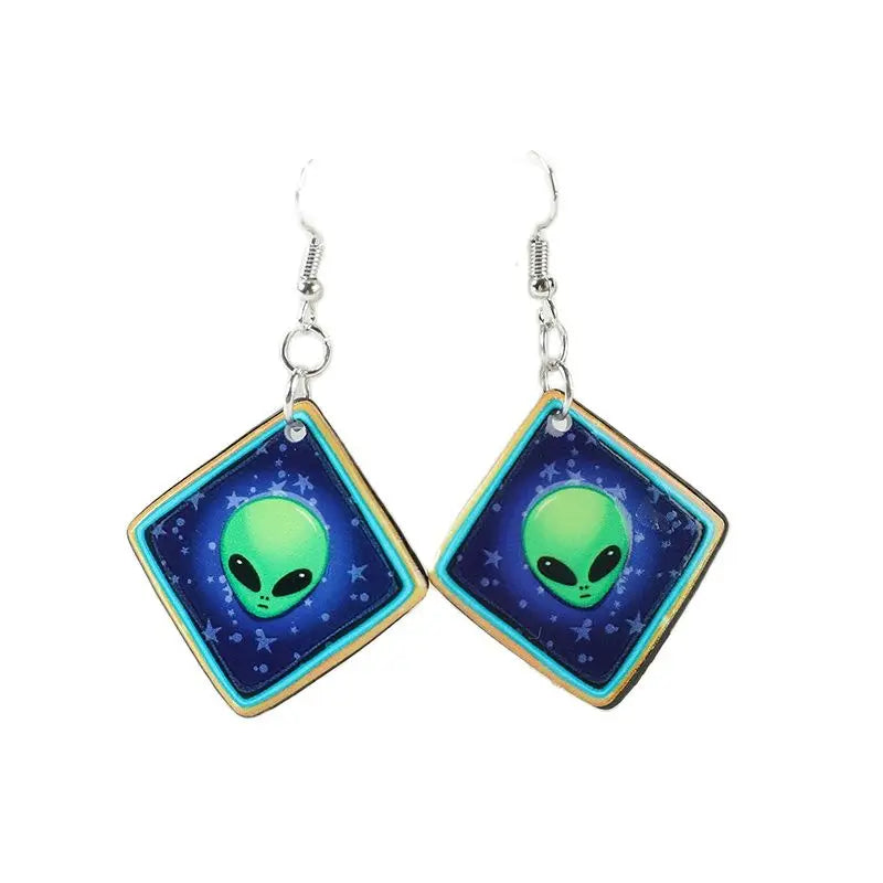 Fashion Pastel Goth Alien Spooky UFO Dangle Earrings - Lovely Jewelry for Girls and Women, Perfect Birthday Gift