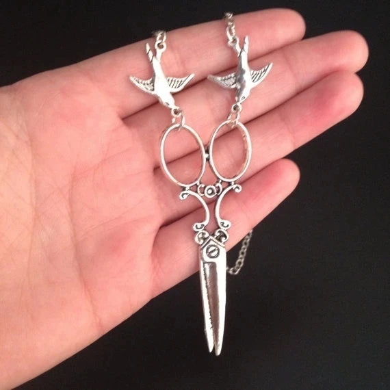 Large Swallow Scissor Pendant Necklace | Women's Goth Gothic Steampunk Accessories Victorian Retro Charms Jewelry