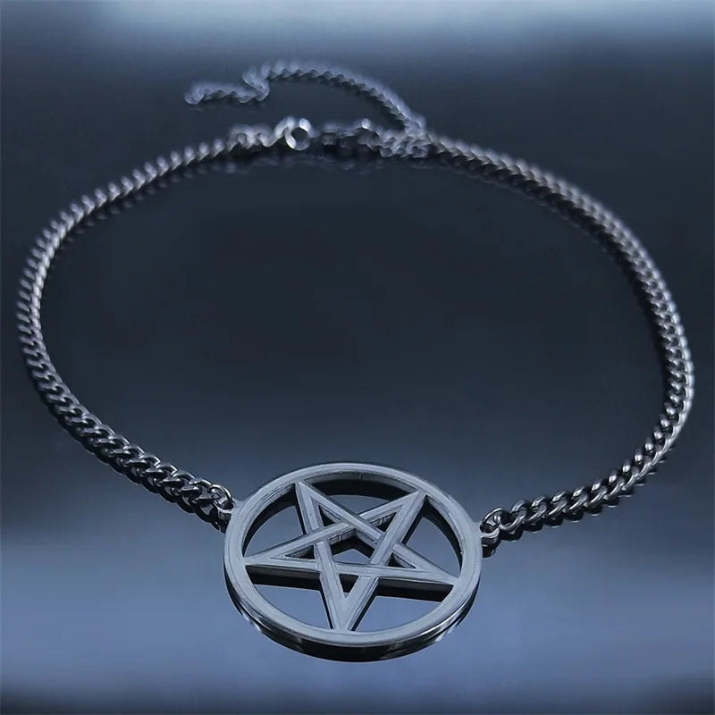 Inverted Pentagram Stainless Steel Choker Necklace - Black Women’s Chain Jewelry