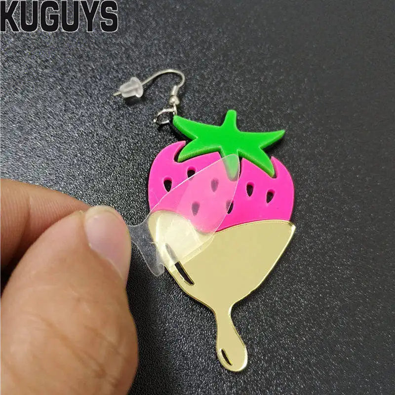 KUGUYS Cute Strawberry Acrylic Earrings | Trendy Fruit Jewelry Accessories for Women