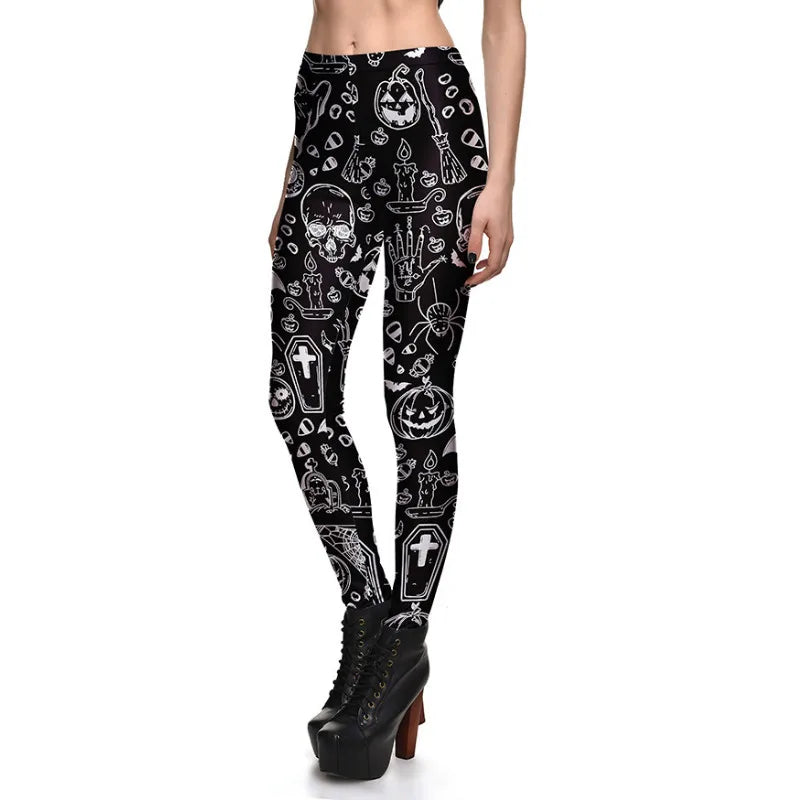 [You\'re My Secret] 2021 Hot Women Leggings Black and White Graffiti Gothic Fitness Pants Ouija  High Waist Tights Pencil Pants