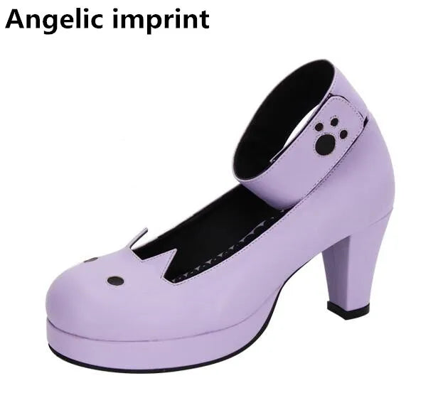 Angelic imprint woman mori girl lolita cosplay shoes lady high heels pumps women princess dress party shoes 33-47 cat ears 6.5cm